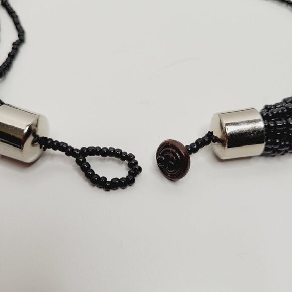 Vintage 3 Pc Set Black Multi Strand Beaded Necklace Earrings Bracelet Jewelry - Picture 6 of 12